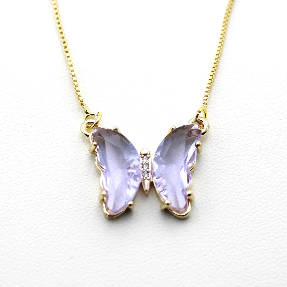 New AA Cubic Zircon Elegant Limited Jewelry Crystal Butterfly Double Sided Necklace Ladies Simple Style Jewelry Gift Qme 7