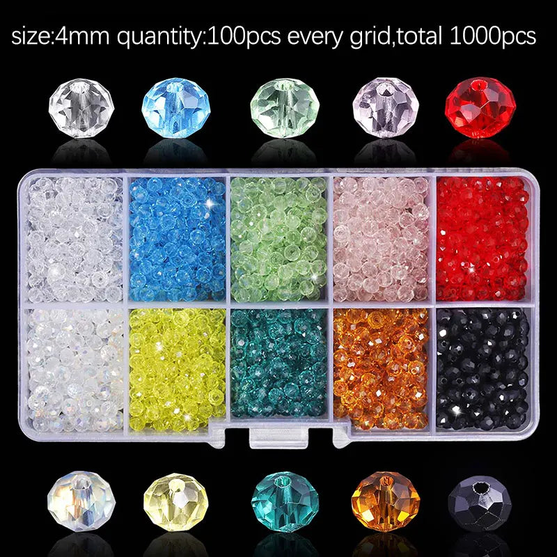 Wholesale Best Selling 10 Colors Crystal Beads Round Glass Beads Faceted Loose Beads With Container Box for Jewelry Making Qme 4mm-1000pcs