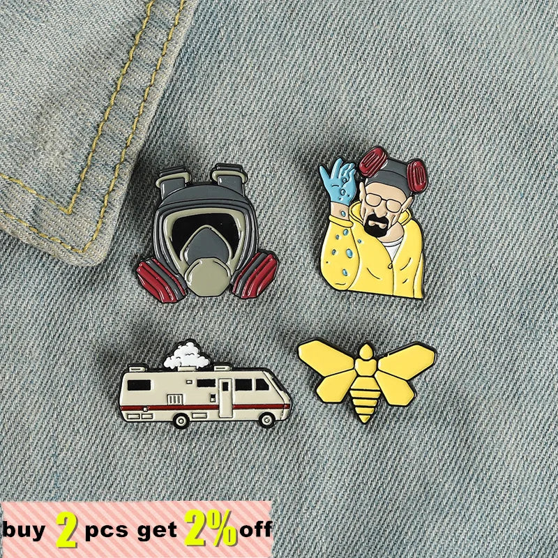 Breaking Bad Enamel Pins Wholesale Butterfly Car TV Series Lapel Pin Cartoon Shirt Brooches Badge Jewelry Gift for Fans Friends Qme