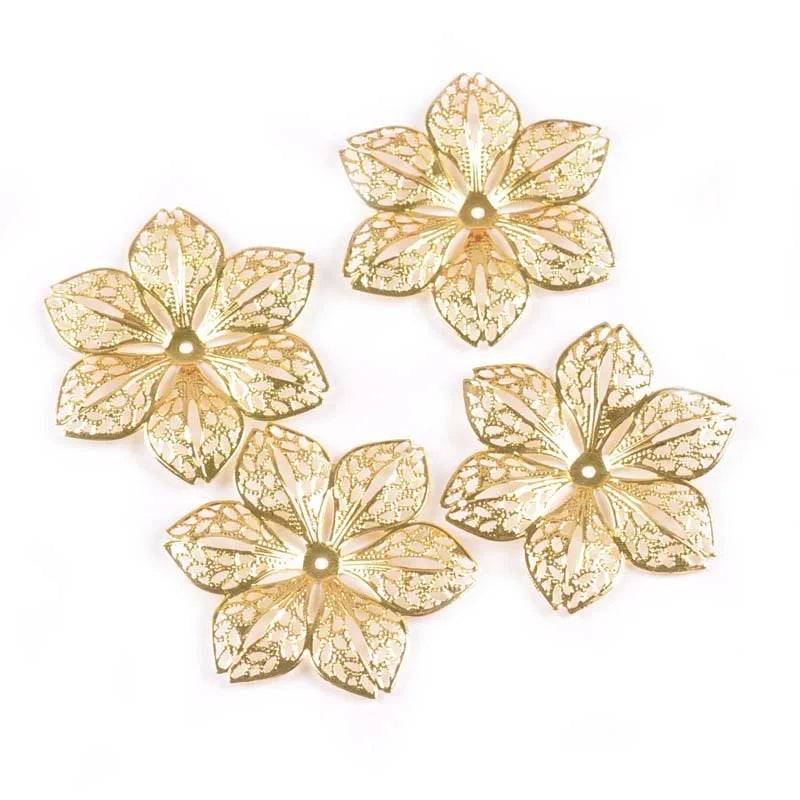 10pcs Gold Silver Connectors Hollow Flower Filigree Wraps For DIY Scrapbook Jewelry Making Home Decor Metal Crafts 43mm yk0782 Qme gold