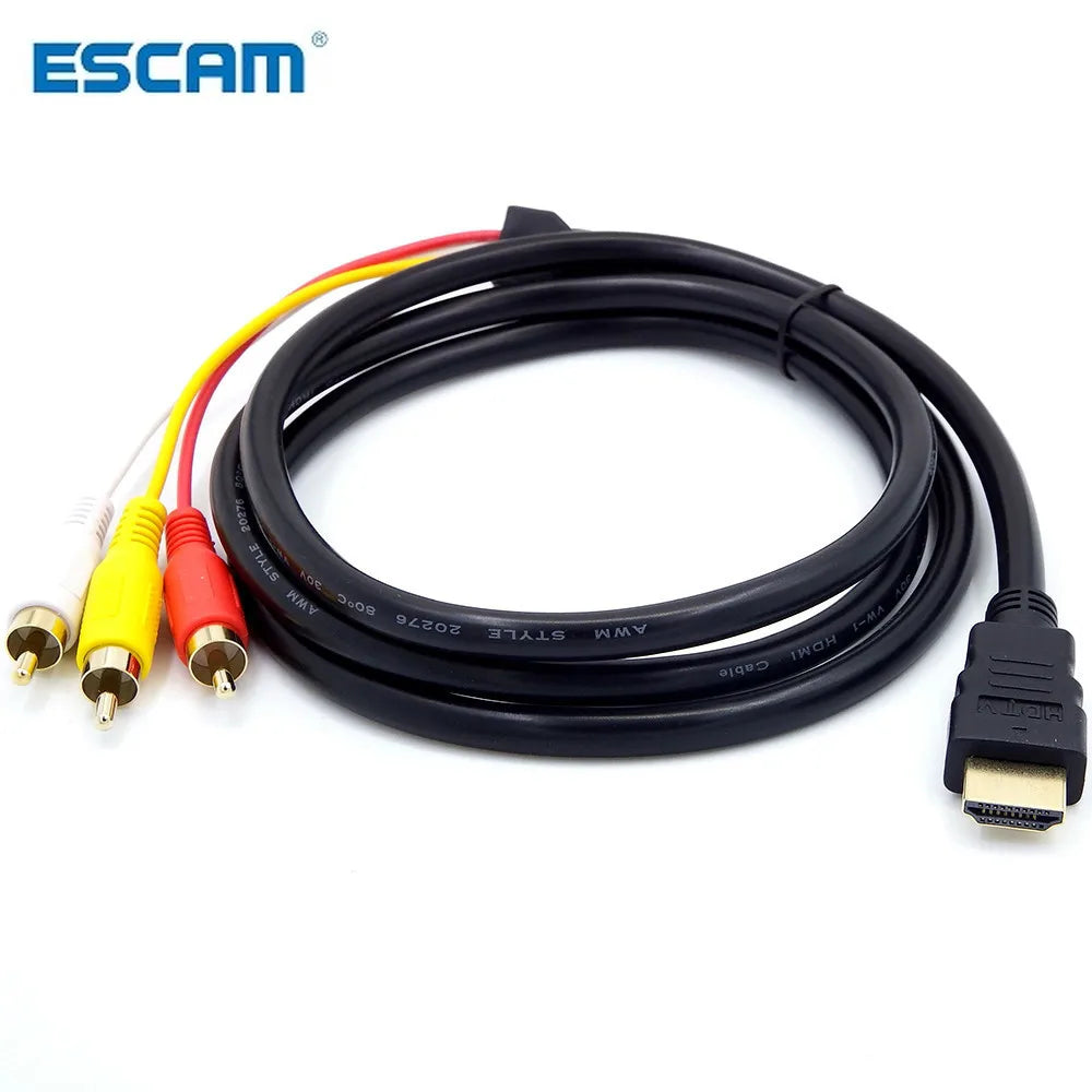 Male to 3RCA AV Composite Male M/M Connector Adapter Cable Cord Transmitter Qme 5pcs