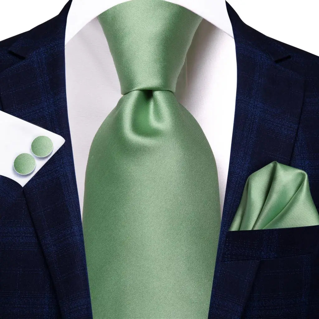 Sage Green Solid Wedding Tie Men Handky Cufflink Mens Necktie Fashion Qme