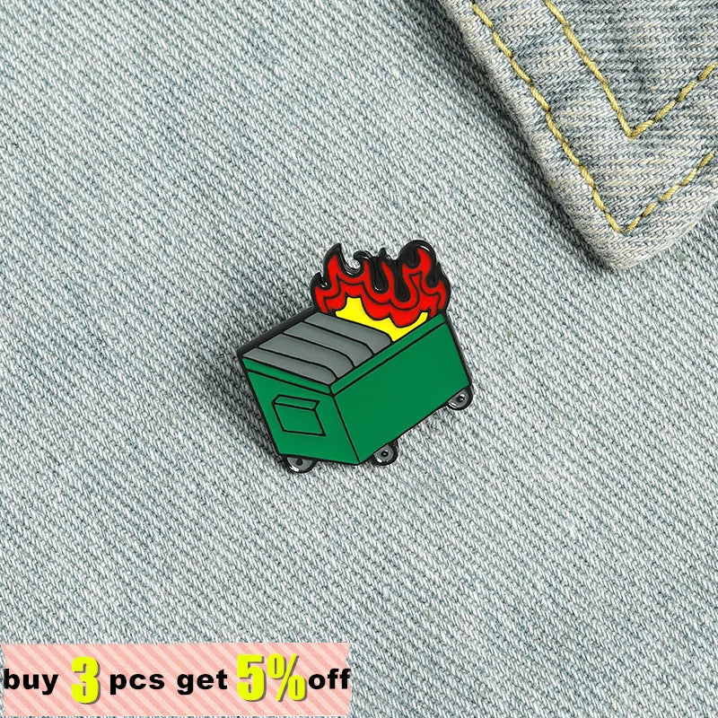 Dumpster Fire Custom Enamel Pins Bad Hair Day Brooches Lapel Badges Fashion Pin Lapel Pin New Year Gifts for Friends Wholesale Qme