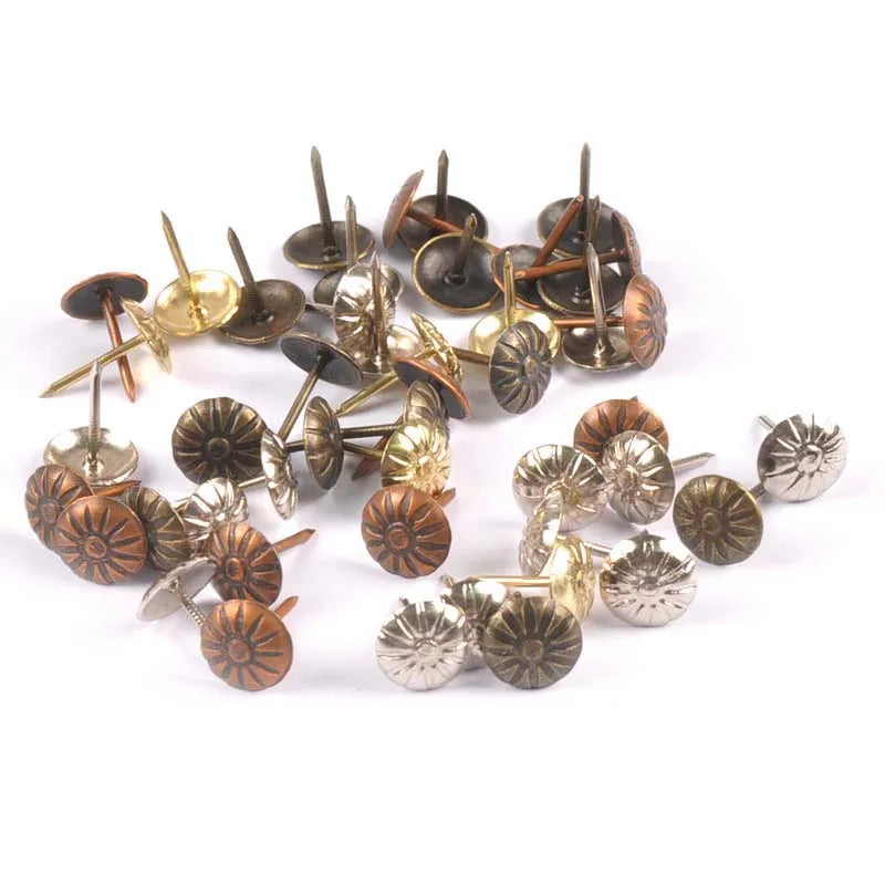 50Pcs Brass Upholstery Nails Tack Antique Furniture Sofa Door Box Case Decor Tack Stud Pushpin Head Doornail Woodwork Tool c2893 Qme