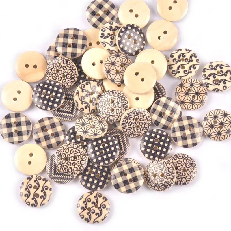 18mm 50Pcs Random Mix Printing Wooden Buttons Sewing Accessories DIY Clothes Handmade Crafts Scrapbooking Home Decor m2643 Qme Default Title