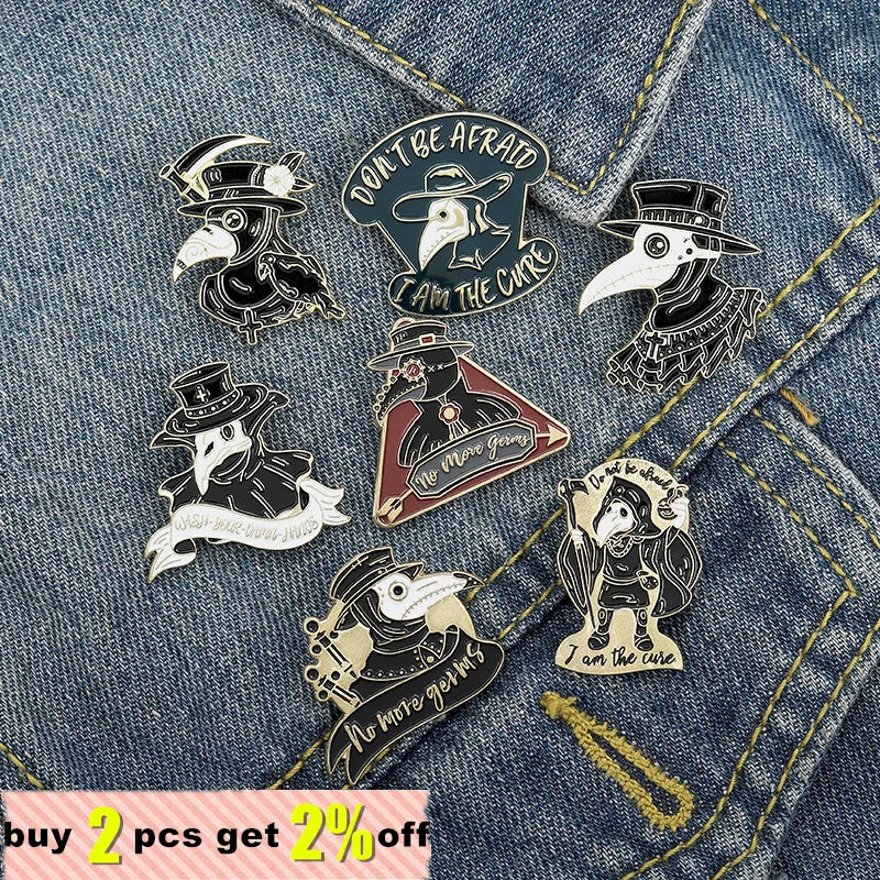 Punk Plague Doctor Enamel Lapel Pins Gothic Brooches Badges Black Death Fashion Pins Gifts for Nurse Friends Jewelry Wholesale Qme