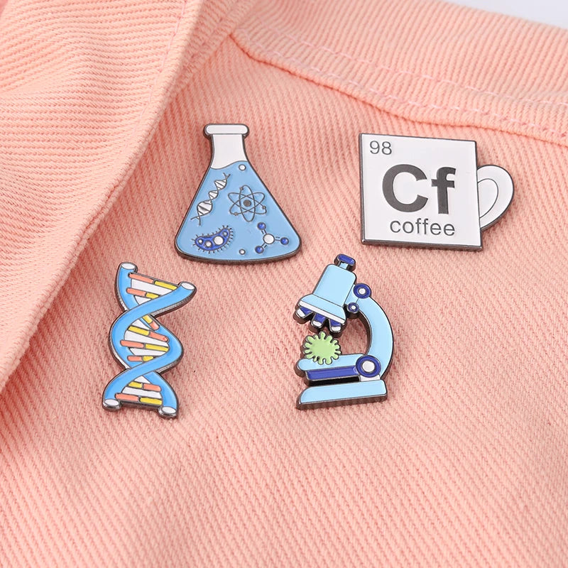 Custom Microscope Enamel Pin Flask DNA Coffee Cup Brooch Badge for Backpack Hat Bags Accessories Scientist Science Teacher Gift Qme set