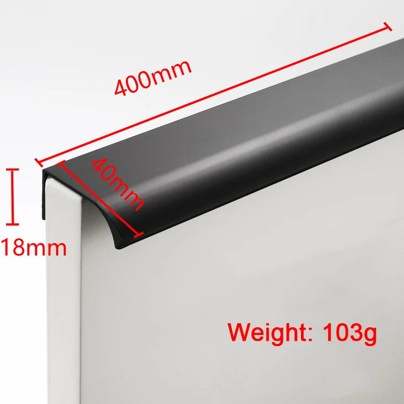 Hidden Furniture Drawer Handles Kitchen Cabinet Door Black Handle Aluminum Alloy Modern Style Finger Edge Wardrobe Pulls Qme 400mm