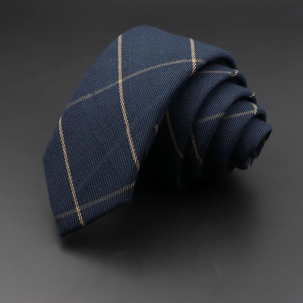 Mens Ties Classic Cotton Handmade Skinny Grey Plaid Neckties Striped
