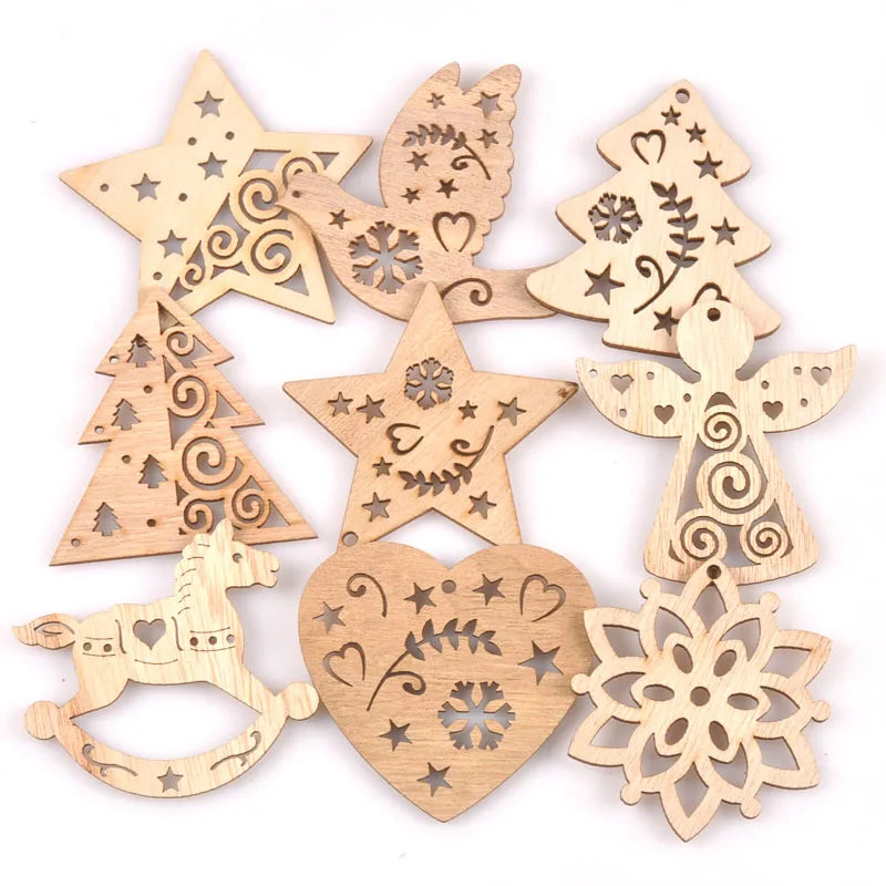 5Pcs Christmas Decorations Snowman Tree Wooden Home Ornament Wood Slices Craft DIY Hanging Pendant Xmas Kid Gift Hemp rope m2557 Qme