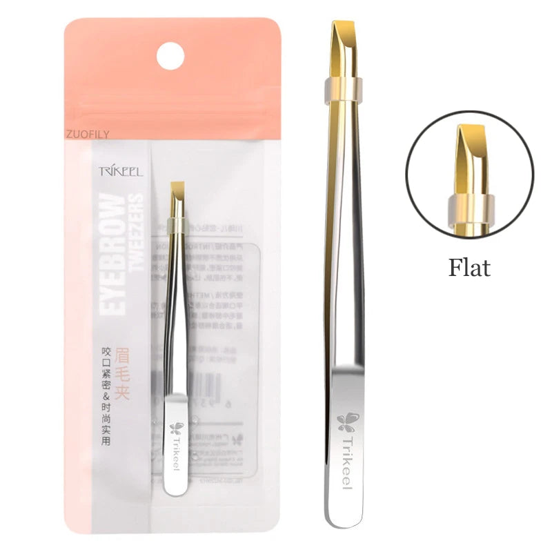 Stainless Steel Flat/Slant Tip Multifunction Tweezer Eyebrow Tweezer Face Hair Removal Make Up Tool False Eyelashes Tweezer Tool Qme Flat