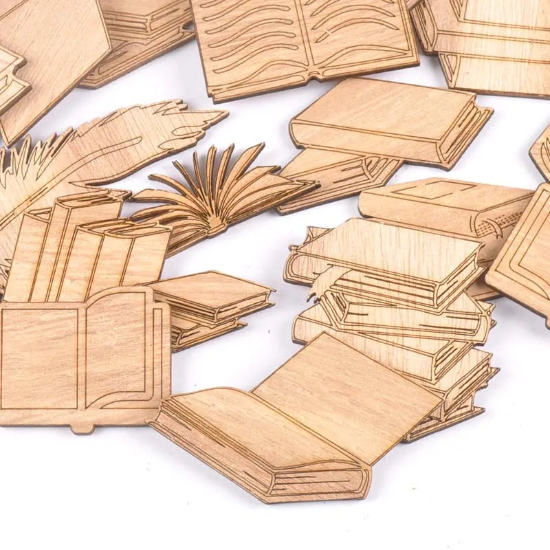 Mixed Book Pattern Wooden Crafts Scrapbooking 10Pcs Wood Ornaments For Decor Birthday Wedding DIY Arts Home Decoration m2553 Qme
