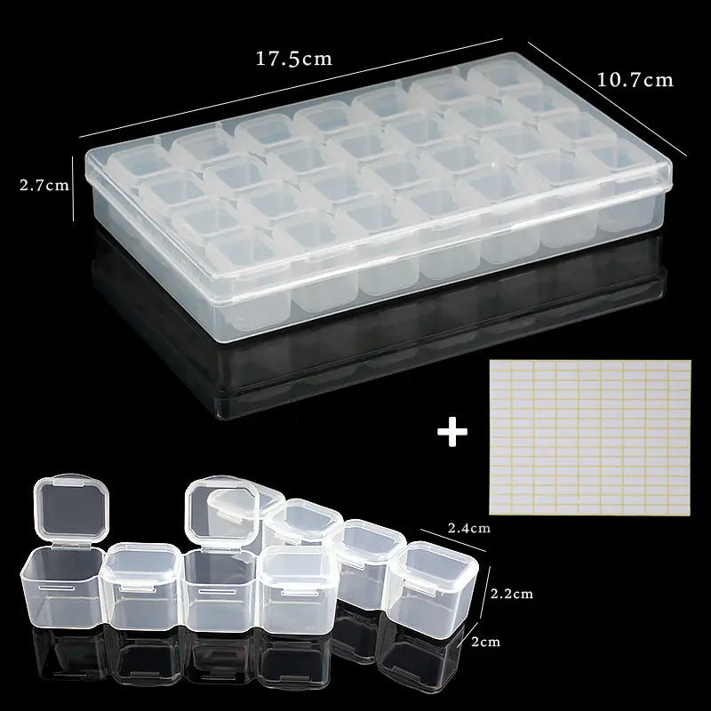 17.5x10.7x2.7CM Rectangle 28 Slots Jewelry Plastic Storage Box Rhinestone Beads Pill Earrings Storage Box Case Container Qme 2