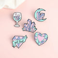 Pink Crystal Ore Enamel Pins Heart Moon Goblet Brooche for Women Backpacks Lapel Pin Cartoon Badge Jewelry Gift Wholesale Qme set