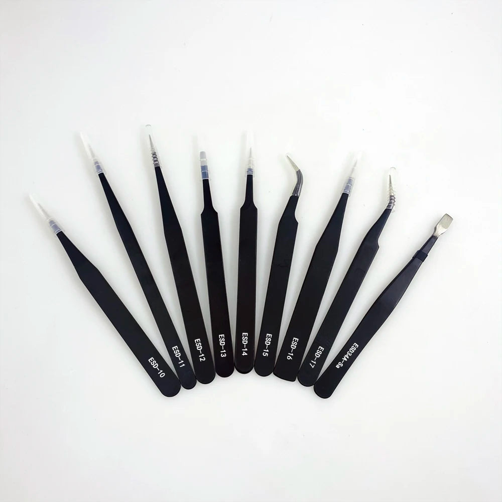 Anti-static ESD Stainless Steel Tweezers Maintenance Tools Industrial Qme