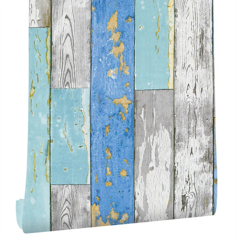 Blue Wood Vinyl Self Adhesive Wallpaper Living Room Bedroom Furniture Qme