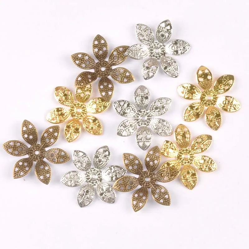 24mm 20Pcs Metal Crafts Flowers Connectors Wraps Filigree For Jewelry Making Pendants DIY Scrapbooking Decoration yk0762-7 Qme