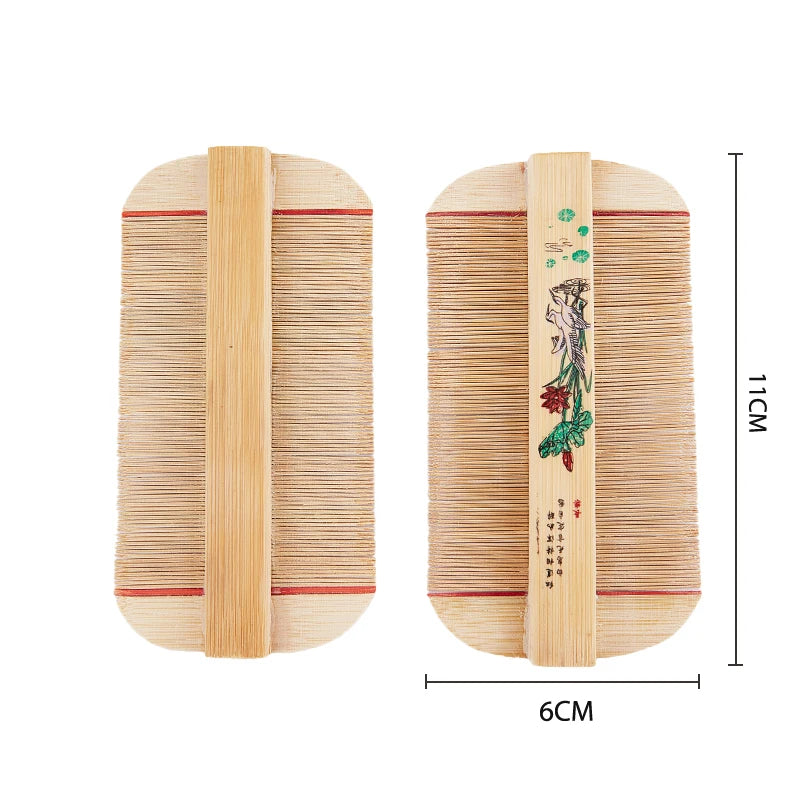 Chinese Traditional Bamboo Double Sided Lice Comb Handmade Dense Rose Qme