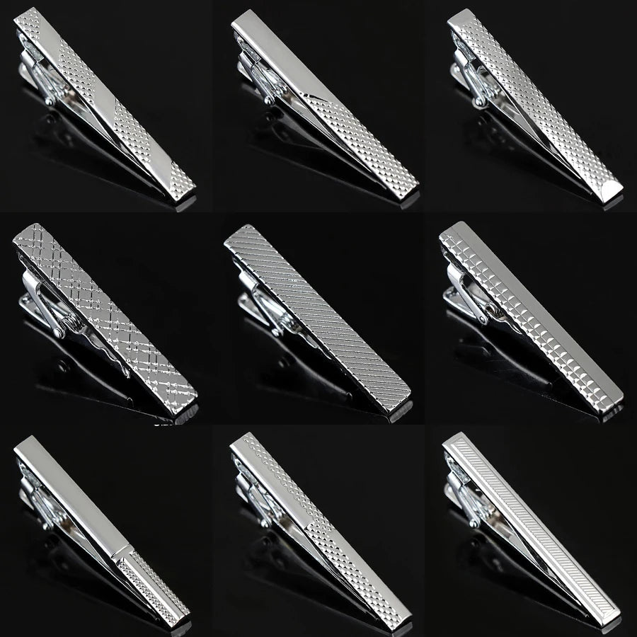 Tie Clips Men Simple Fashion Stripe Metal Tone Bar Clasp Practical Qme