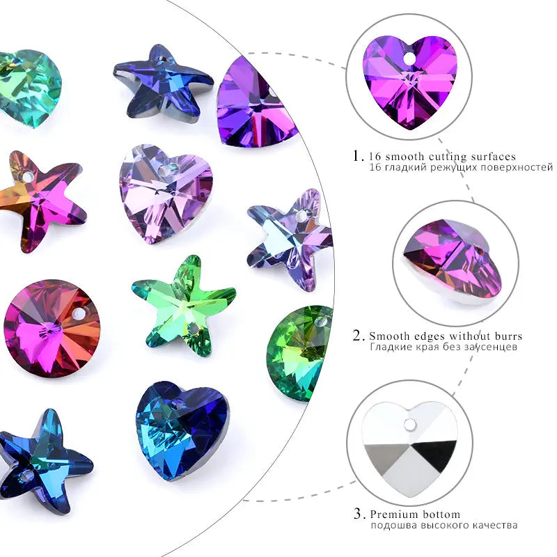 14mm Mixed Color Heart Shape Pendant Glass Beads Gems Starfish butterfly charms for Women Jewelry Making Earring Necklace DIY Qme
