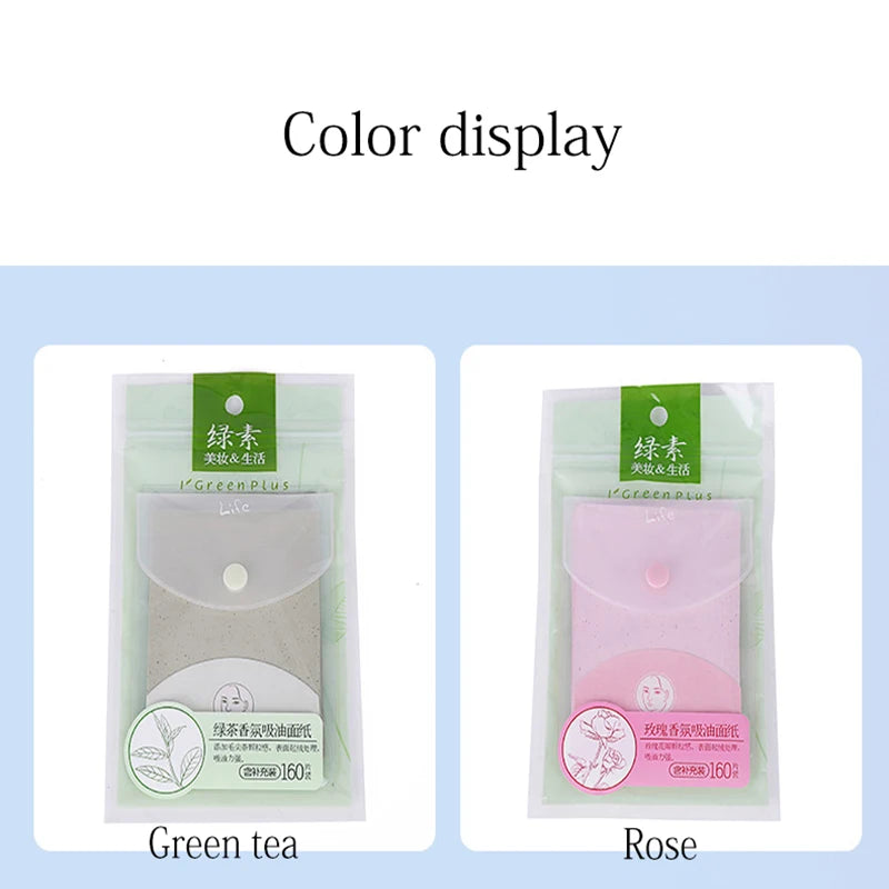 160Pcs Protable Facial Absorbent Paper Oil Control Wipes Green Tea Sheet Oily Face Blotting Matting Tissue Makeup Facial Clean Qme