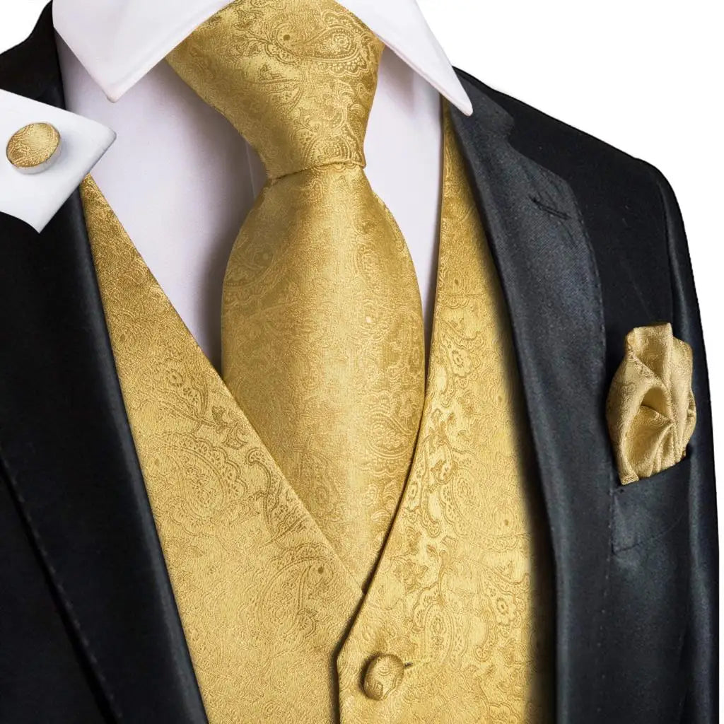 Hi-tie Mens Suit Vests Necktie Hankerchief Cufflinks Silk Slim Fit Qme
