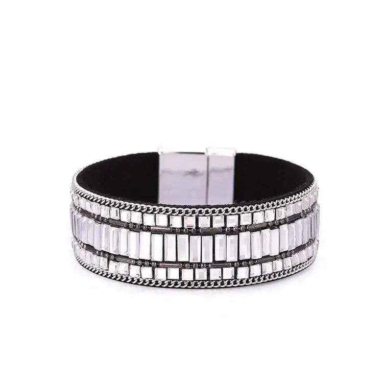 Ladies Natural Stone Leather Bracelet Fashion Bohemian Braided Rope Wide Multilayer Winding Bracelet Men's and Women's Jewelry Qme