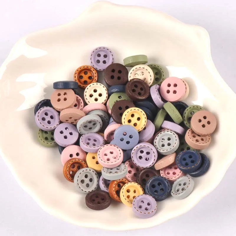 Multicolor Wood Decoration Buttons For DIY Sewing Clothing Accessories Scrapbook Crafts Supplies Home Decor 10mm 100pcs m2599 Qme