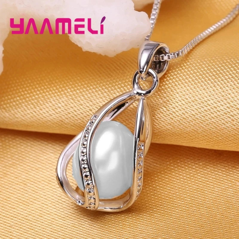 Elegant Gift Jewelry Sets for Women Female 925 Sterling Silver Color Rotating Freshwater Pearl Pendant Necklace Huggie Earrings Qme