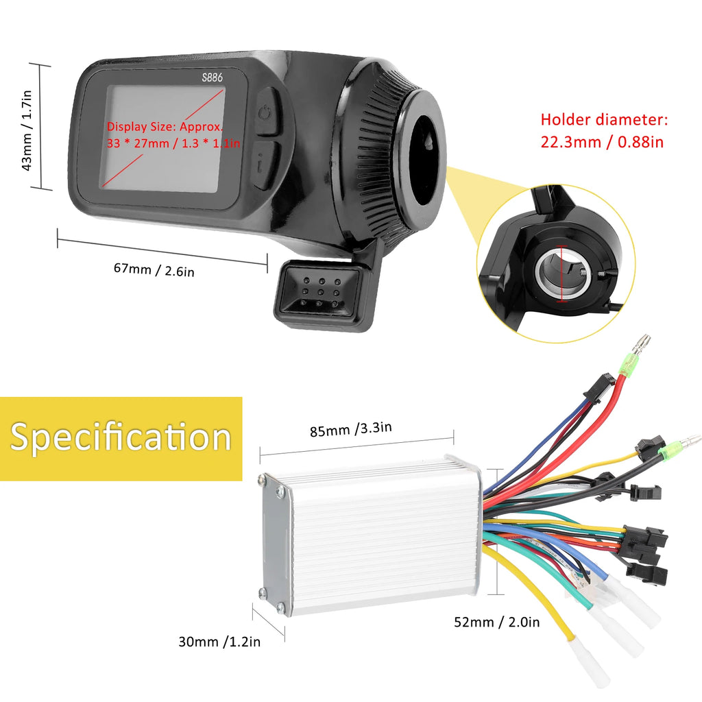 350W 24-48V/36-60V Motor Brushless Controller LCD Display Panel Thumb Throttle Electric Bicycle Scooter Brushless Controller Kit Qme