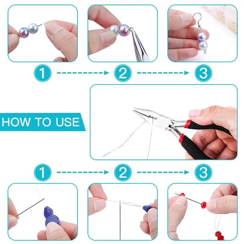 Jewelry Making Supplies Kit with Jewelry Tools Open Jump Rings Lobster Clasps Crimp Beads Screw Head Pins Eye Pins Earing Hooks Qme