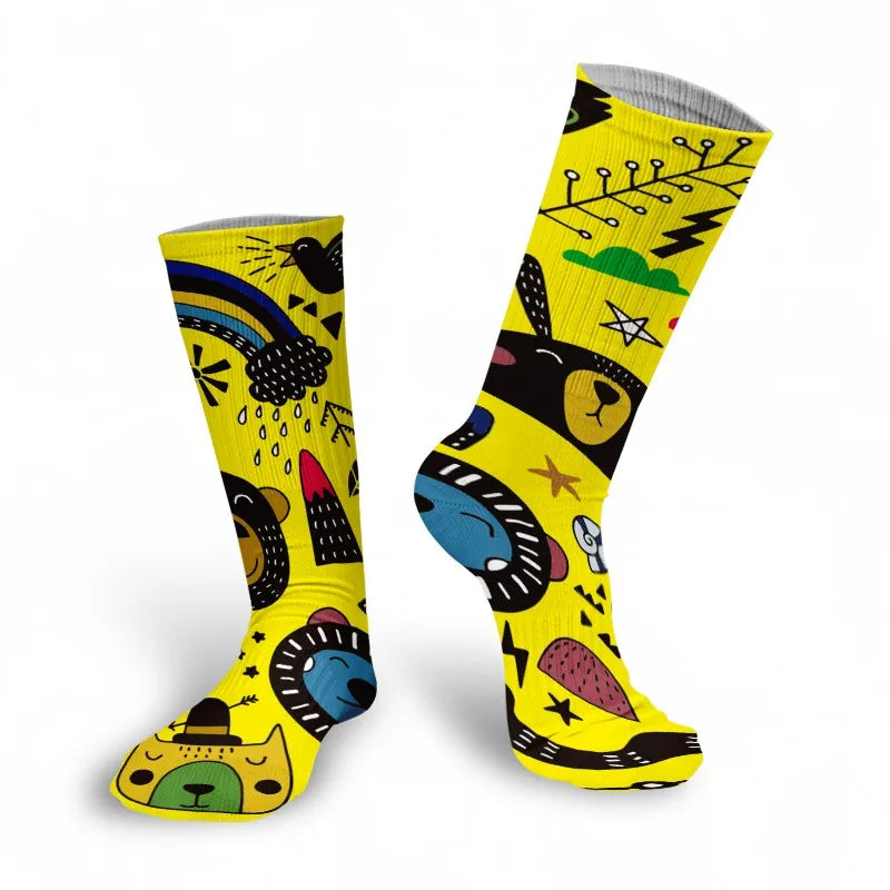 Mens Sock Funny Cartoon Doodle Pattern Hip Hop Cool Socks Women Happy Qme