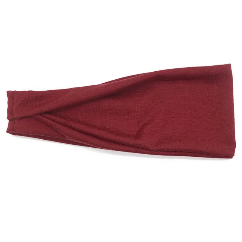 Women Cotton Head Band Fashion Hair Bands Woman Solid Turban Twist Qme wine red 10cm-22cm