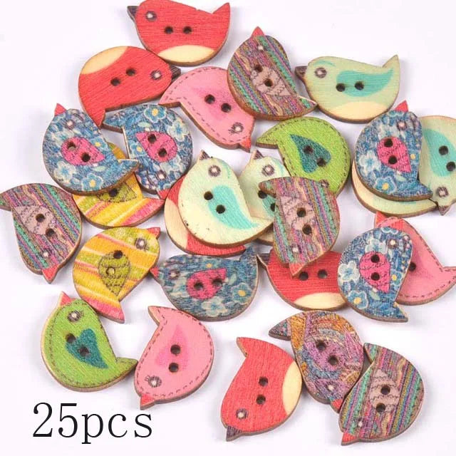36 Styles Cartoon Painting Wooden Buttons Crafts Scrapbooking Sewing