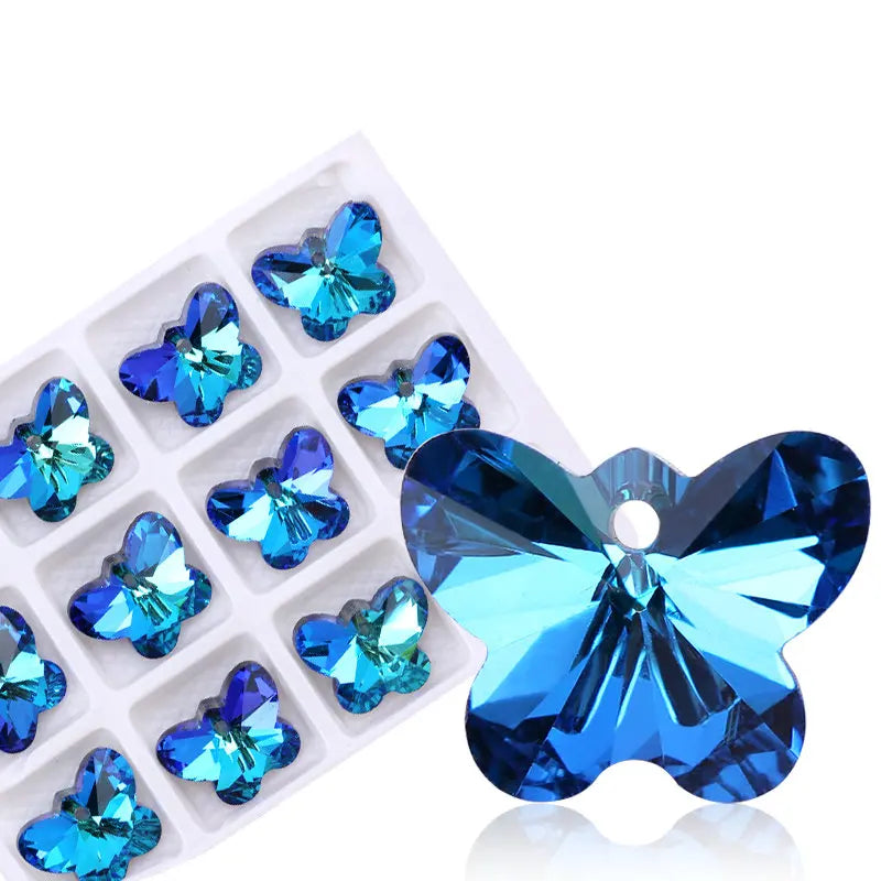 14mm 6754 Butterfly Pendant Beads Glass Butterfly Charms Gems Crystal for Women Jewelery Making Earring Necklace DIY 12pcs/lot Qme Blue