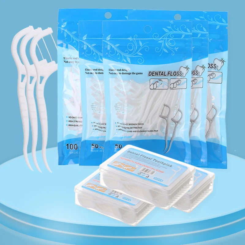 50 Dental Floss Flosser Picks Toothpicks Teeth Stick Tooth Cleaning Qme