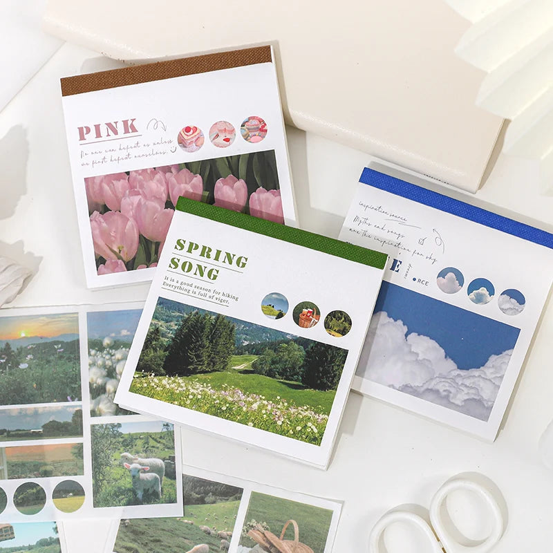 50sheets 50 Patterns Washi Paper Ins Stickers Book Aesthetic Scenery Sticker for Scrapbooking Journals Album Diary DIY Paers Qme