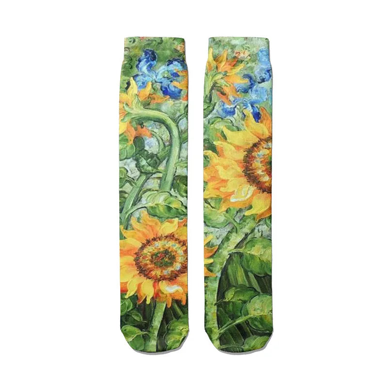 Van Gogh Mural World Famous Painting Sunflower Socks Men Novelty