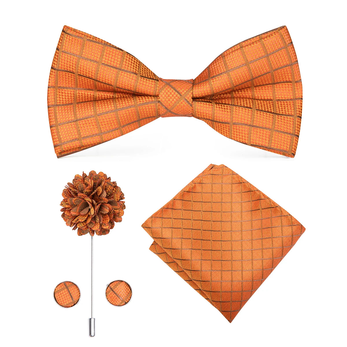 Hi-tie Silk Men's Bowtie Pocket Square Cufflinks Brooch Jacquard