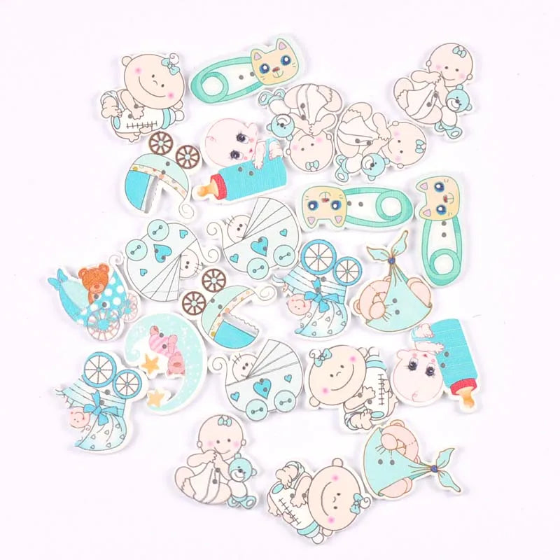 25Pcs Mixed Pink/blue Baby Painted Wood Buttons For Clothing Scrapbooking DIY Crafts Sewing Supplies Kids Garment Decor m2654 Qme