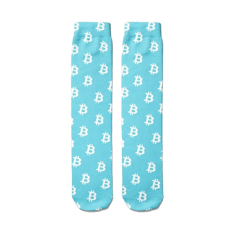 Creative Bitcoin Print Socks Men Women Breathable Middle Tube Unisex Qme style4 One Size China Mainland