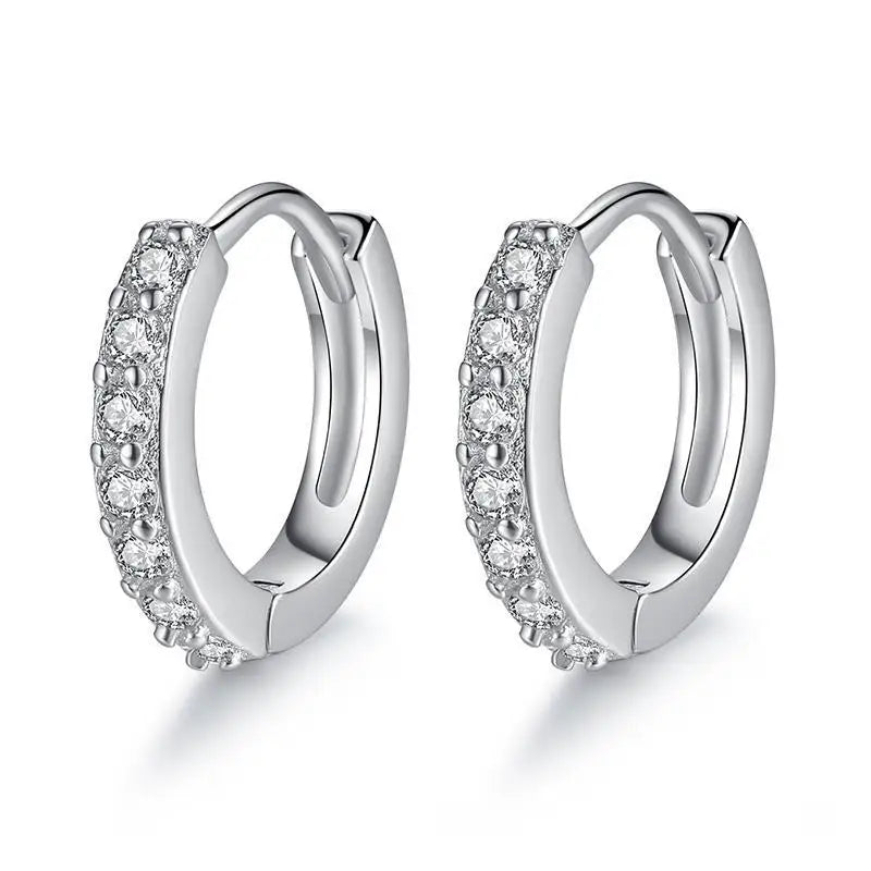 Earrings for Women Girls Simple Crystal Loop Hoop 925 Sterling Silver Stamped Jewelry Hot Sale Wedding Engagement Accessory Qme White