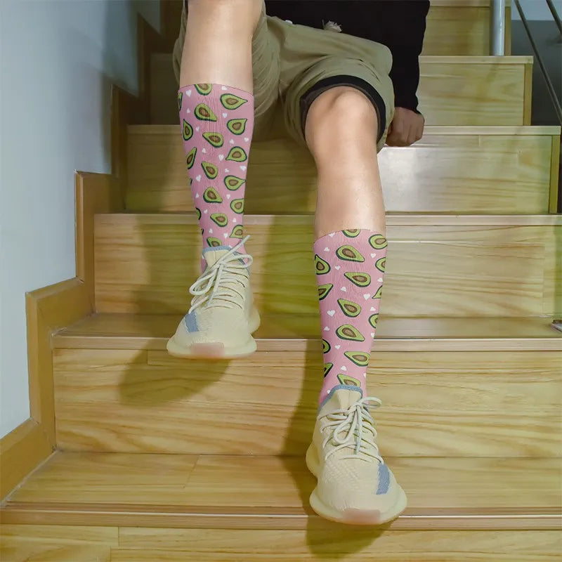 Kawaii Women Cotton Cartoon Fruit Straight Socks Avocado Breathable Qme