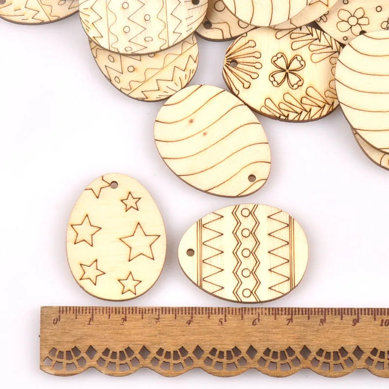 25Pcs Mixed Easter Egg Wood Crafts Pendant For Wooden Drop Hanging Ornaments DIY Scrapbook Home Decor Embellishments M2565 Qme