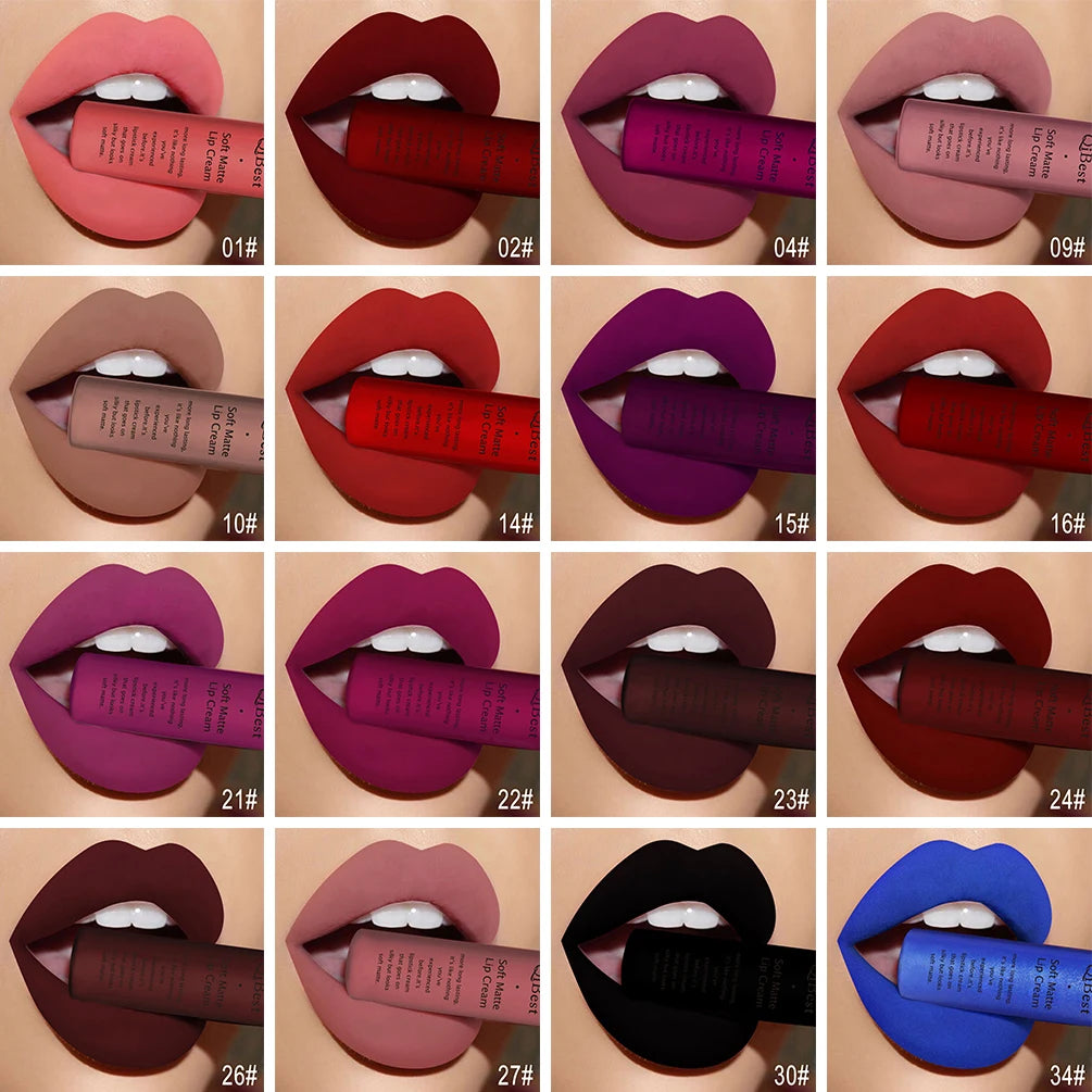 QIBEST Hots Matte Velvet Lip Glaze Moisturizing Lasting Non-stick Cup Lipgloss Not Easy To Fade Lip Stain Waterproof Makeup Qme