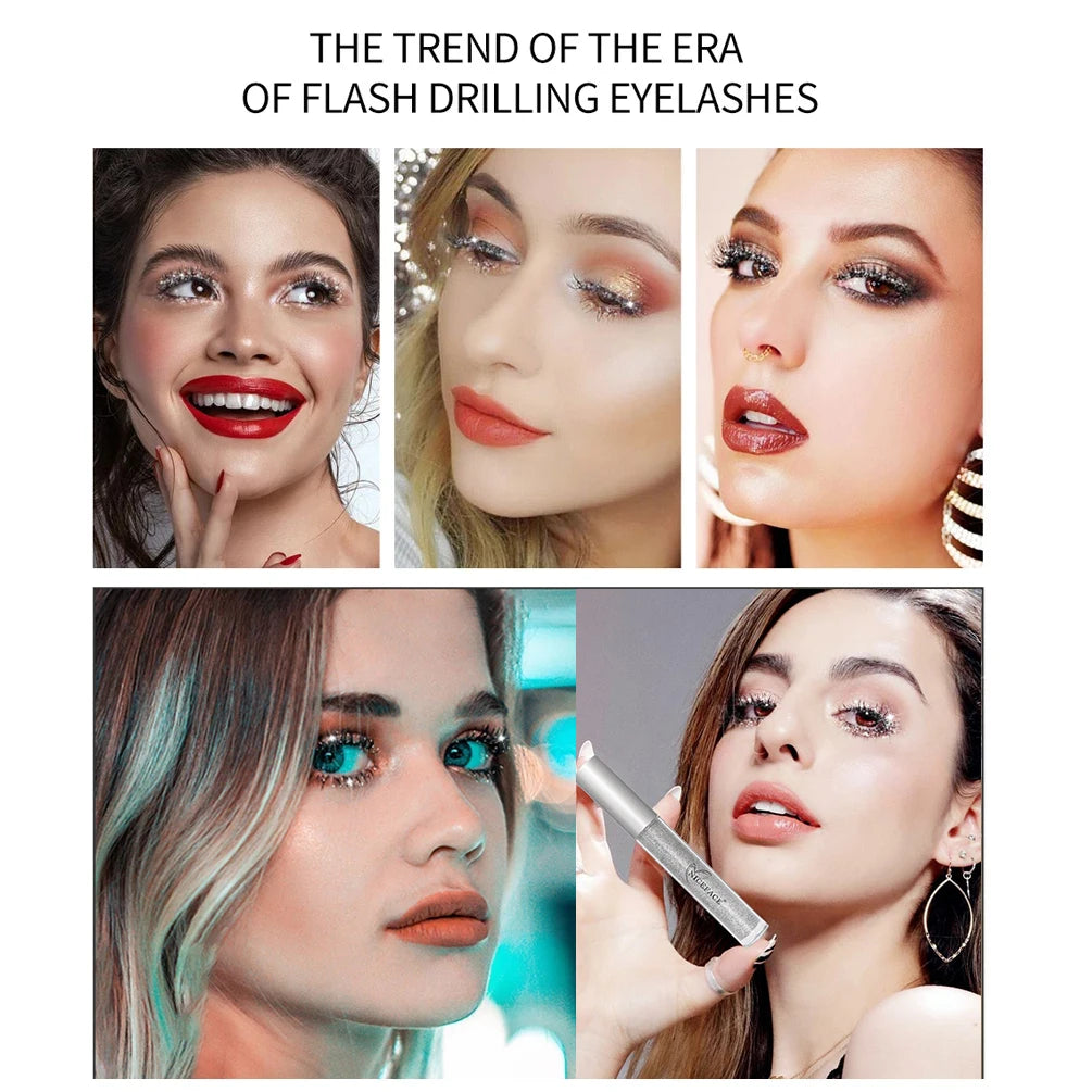 Diamond Glitter Mascara Fast Dry Eyelashes Curling Extension Makeup Waterproof Long-lasting Lengthens Eye Lash Black 4D Mascara Qme