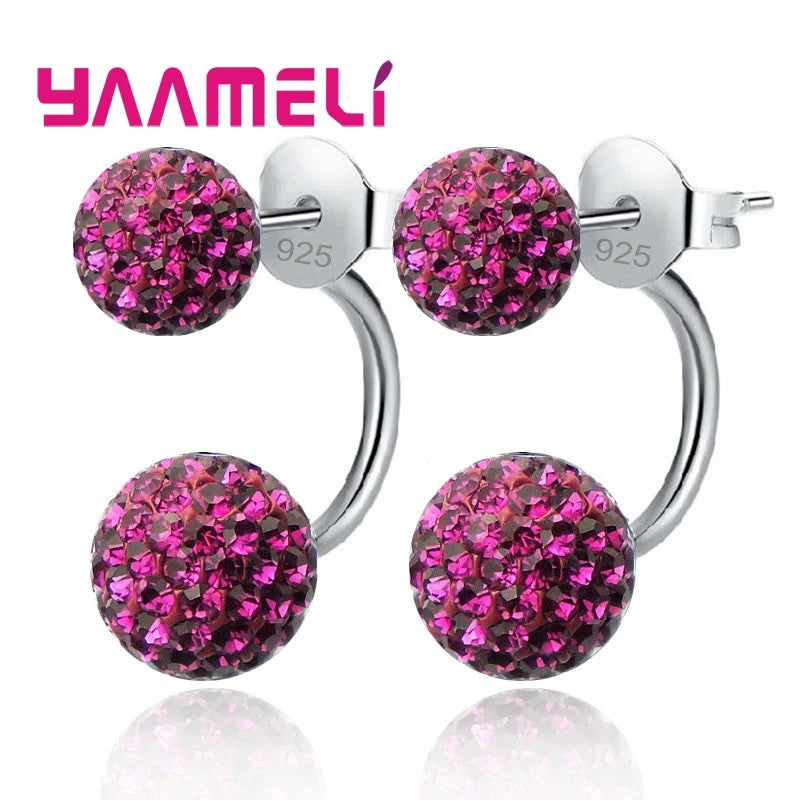 11 Colors Options!! Full Austrian CZ Crystal Paved Stud Earrings for Women 925 Sterling Silver Stamp Disco Balls Brincos Jewelry Qme
