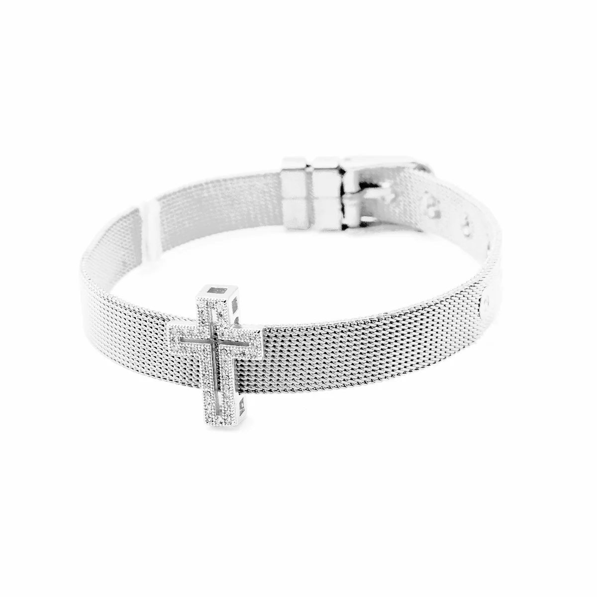 Simple fashion love palm evil eye stainless steel strap bracelet inlaid with colored diamonds zircon men and women jewelry gifts Qme 7 Gold
