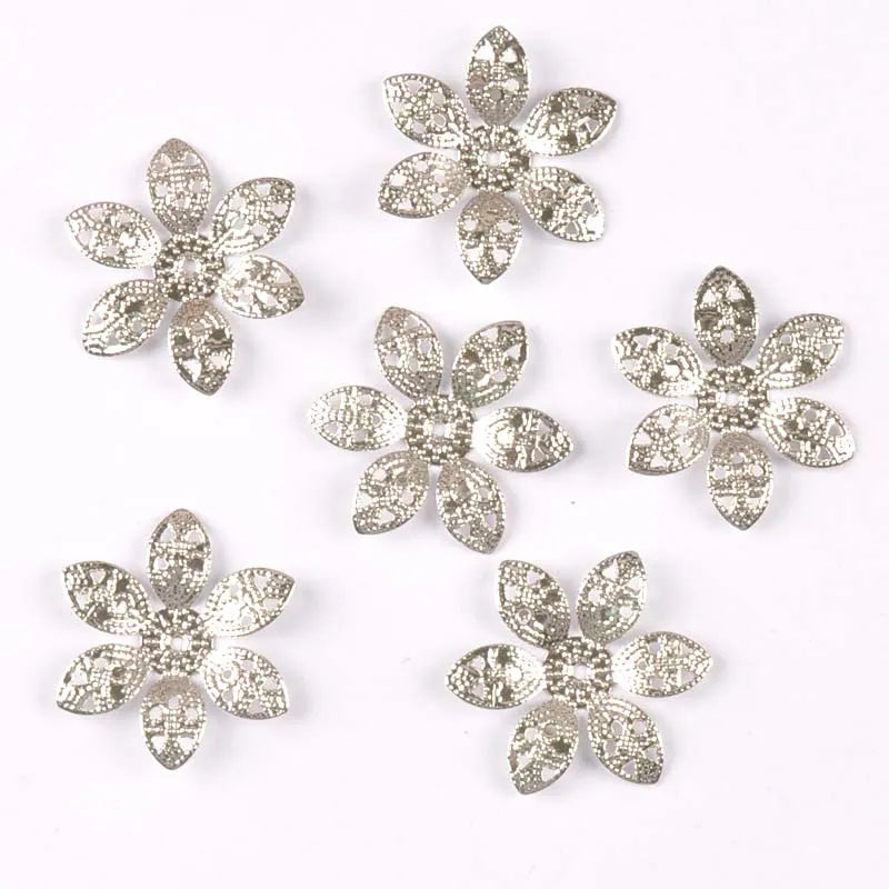 24mm 20Pcs Metal Crafts Flowers Connectors Wraps Filigree For Jewelry Making Pendants DIY Scrapbooking Decoration yk0762-7 Qme