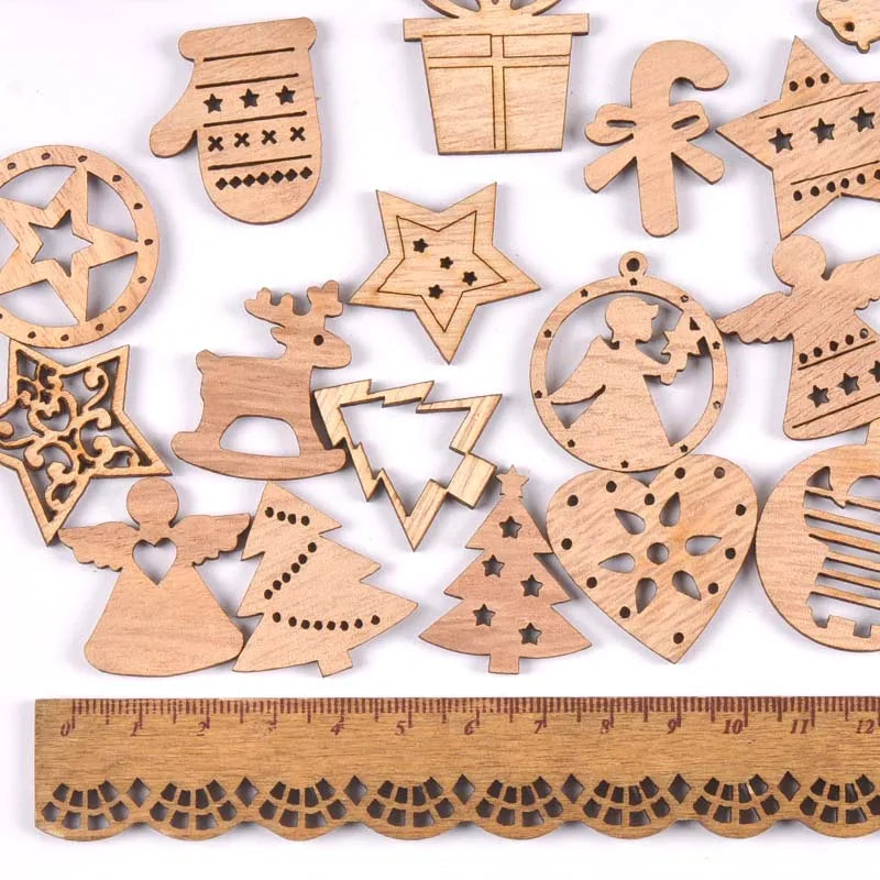 25Pcs 30mm christmas Wooden Pendant Party Decoration Christmas Tree Hanging Ornament wood crafts Xmas DIY for home New Year Noel Qme